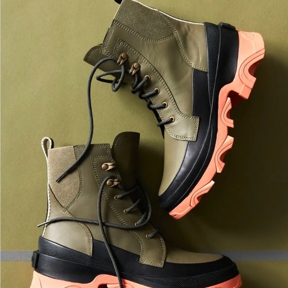Free People Movement X SOREL Brex Lace Boot Stone Green Black Coral - Picture 5 of 12